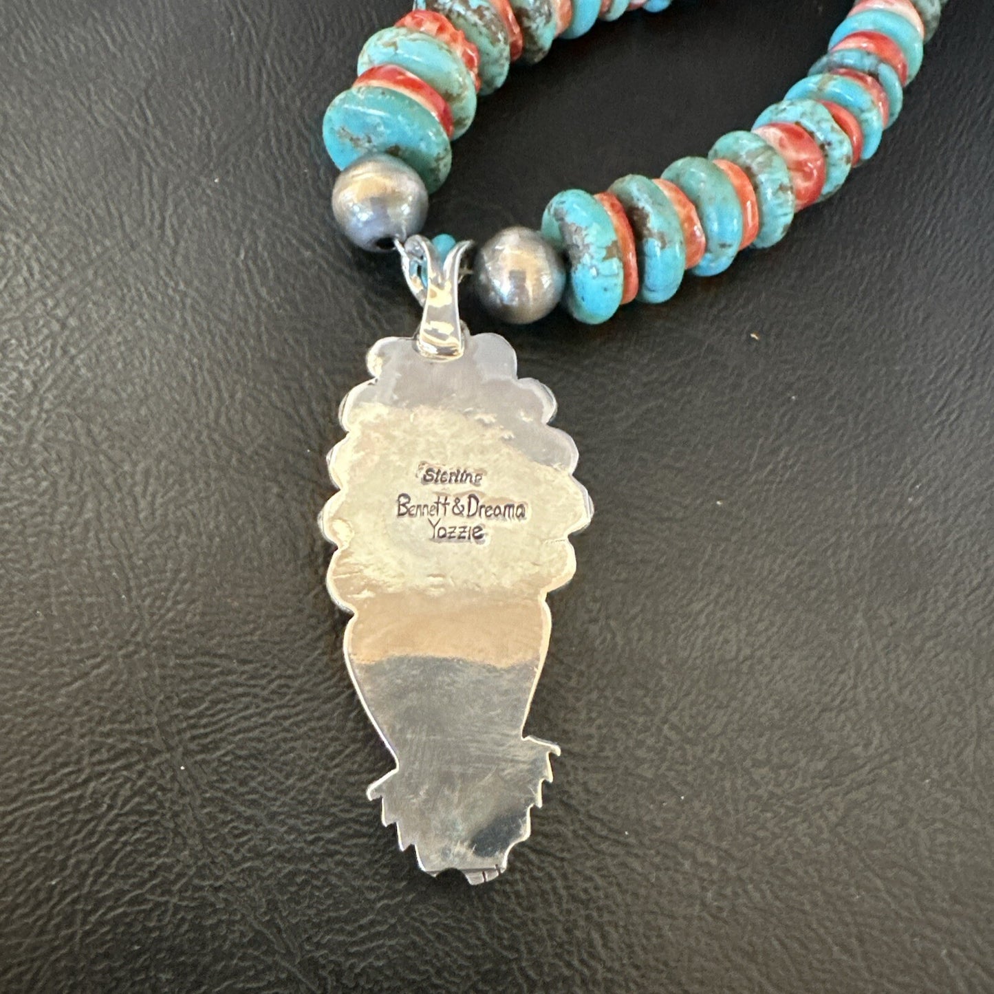Blue Kingman Turquoise Spiny Navajo Sterling Silver Pendant Necklace 23” 17690
