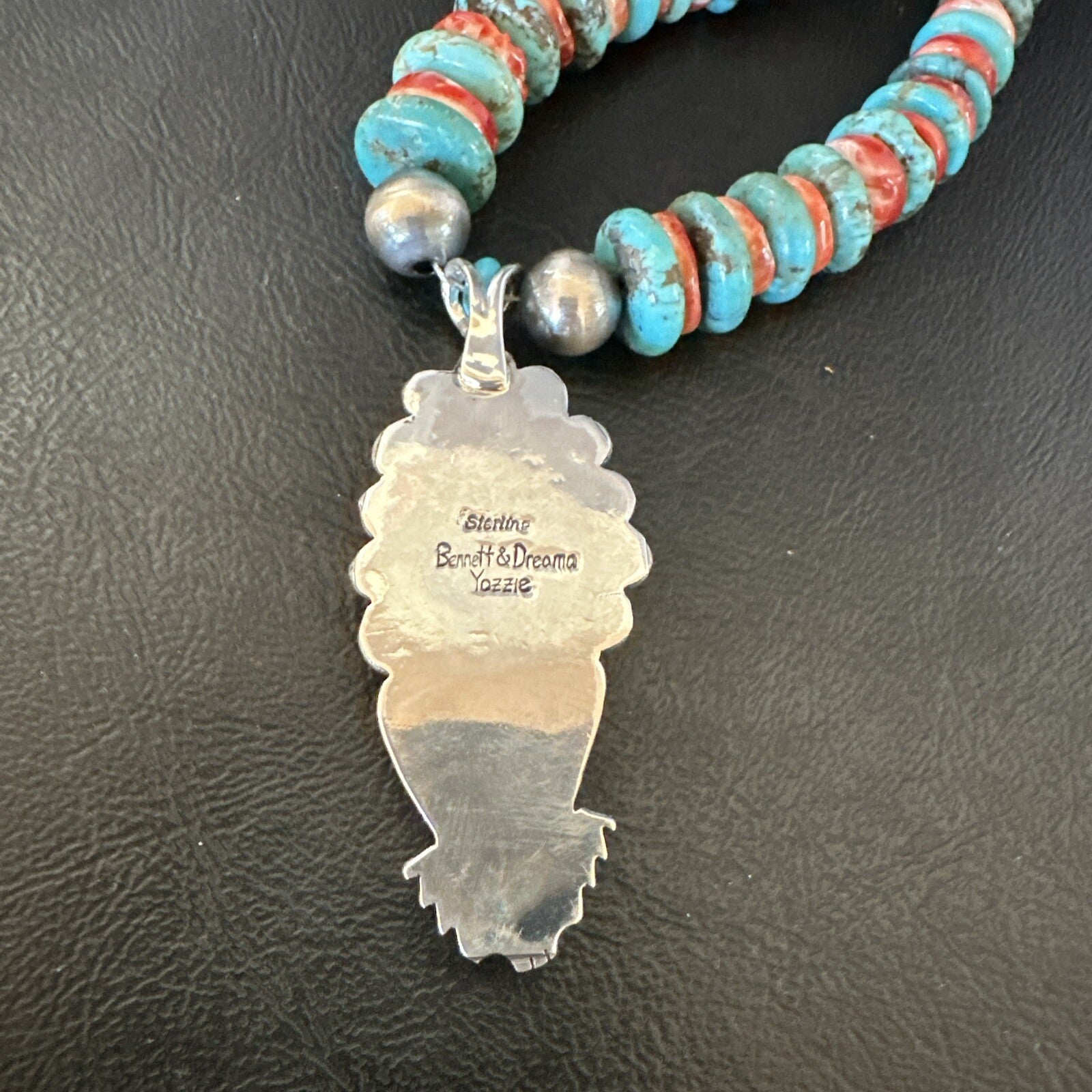Blue Kingman Turquoise Spiny Navajo Sterling Silver Pendant Necklace 23” 17690