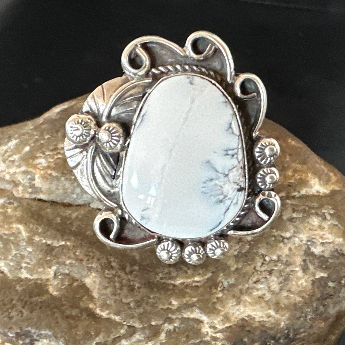 Mens Womens White Buffalo Turquoise Navajo Sterling Silver Ring Size 10 18103