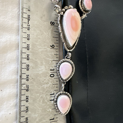 Pink Queen Conch Lariat Necklace Navajo Sterling Silver Pendant 28" 19334