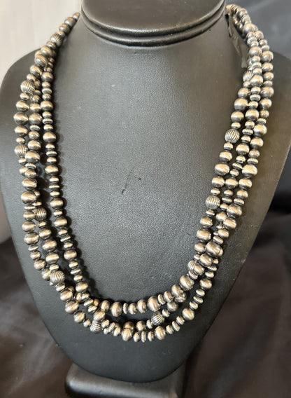 Mixed Bead Bib Sterling Silver Navajo Pearls Necklace 22” 3S 94422