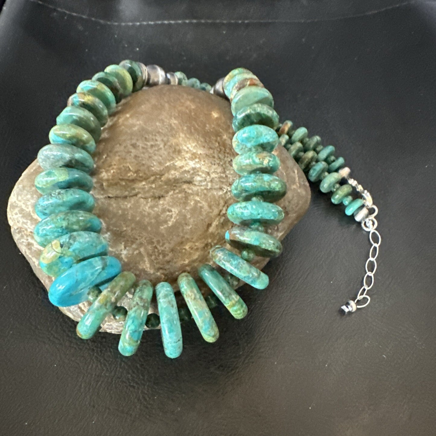 Navajo Graduated Turquoise Sterling Silver Necklace 19” 18421