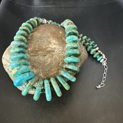 Navajo Graduated Turquoise Sterling Silver Necklace 19” 18421