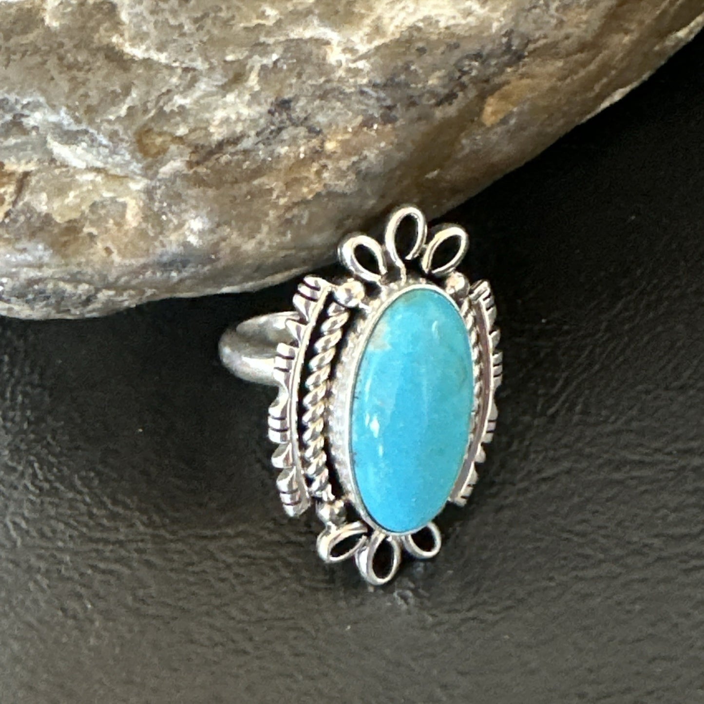 Yazzie Handmade Navajo Sterling Silver  Blue Kingman Turquoise Ring Size 7 19624