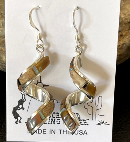 Tiger's Eye & Opal Inlay Swirl Navajo Sterling Earrings 1.25" 1552