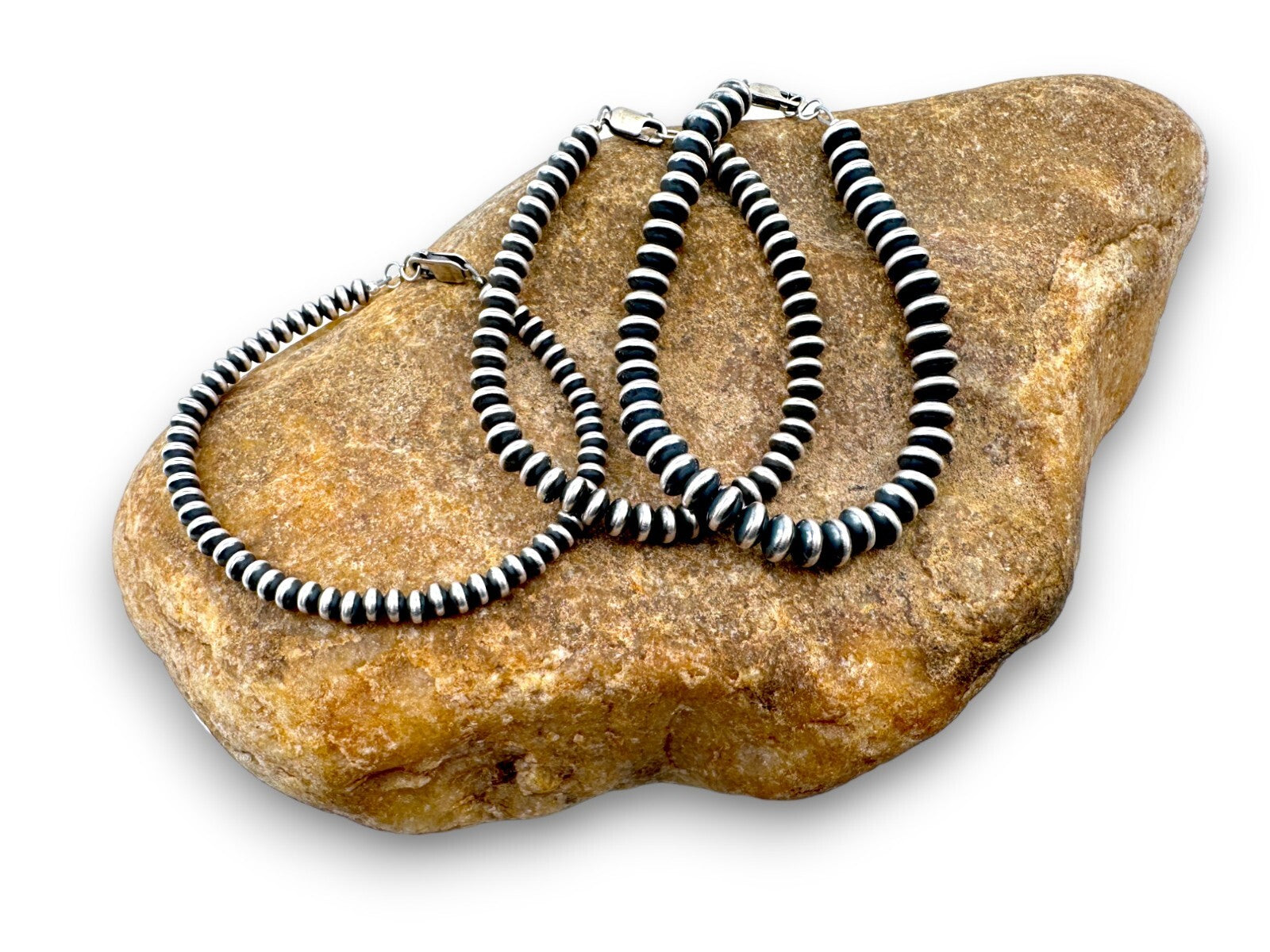 Navajo Sterling Silver Rondelles Saucer Flat Bead Bracelet 5mm 7" 97507