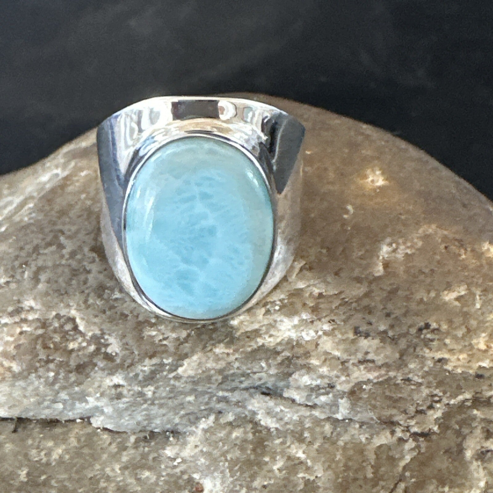 Womens Blue Larimar Navajo Sterling Silver Ring Size 8 17669