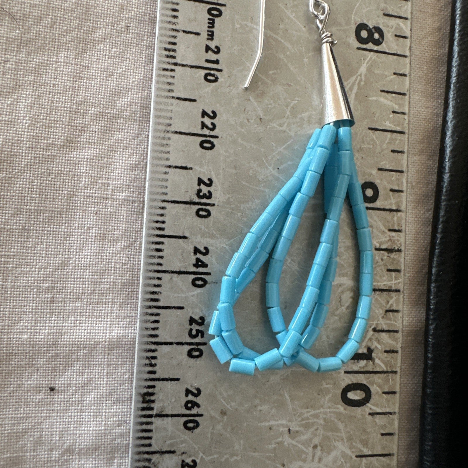 Blue Turquoise 3 Strand Sterling Silver Heishi Dangle 2” Earrings 18196