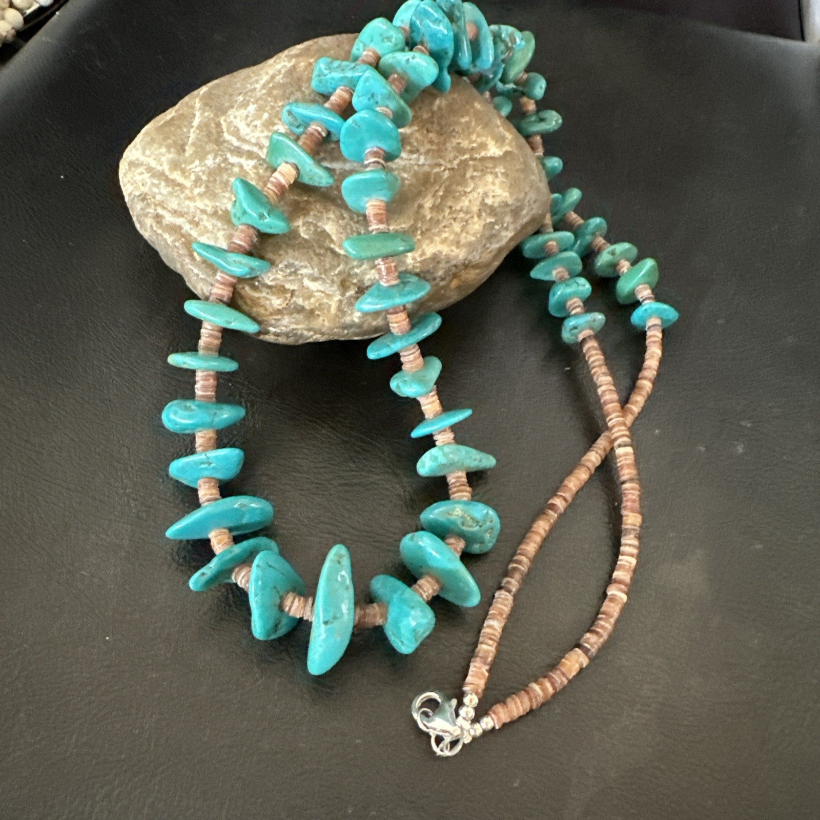 Santo Domingo Kingman Turquoise Heishi Sterling Silver Bead 32” Necklace 19554