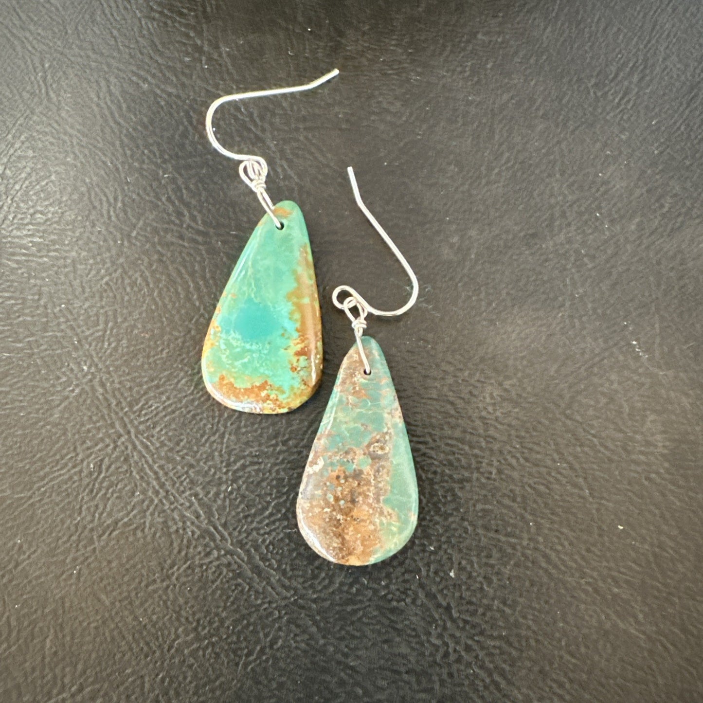 Green Turquoise Teardrop Sterling Silver Beads Navajo Earrings 1" 19041