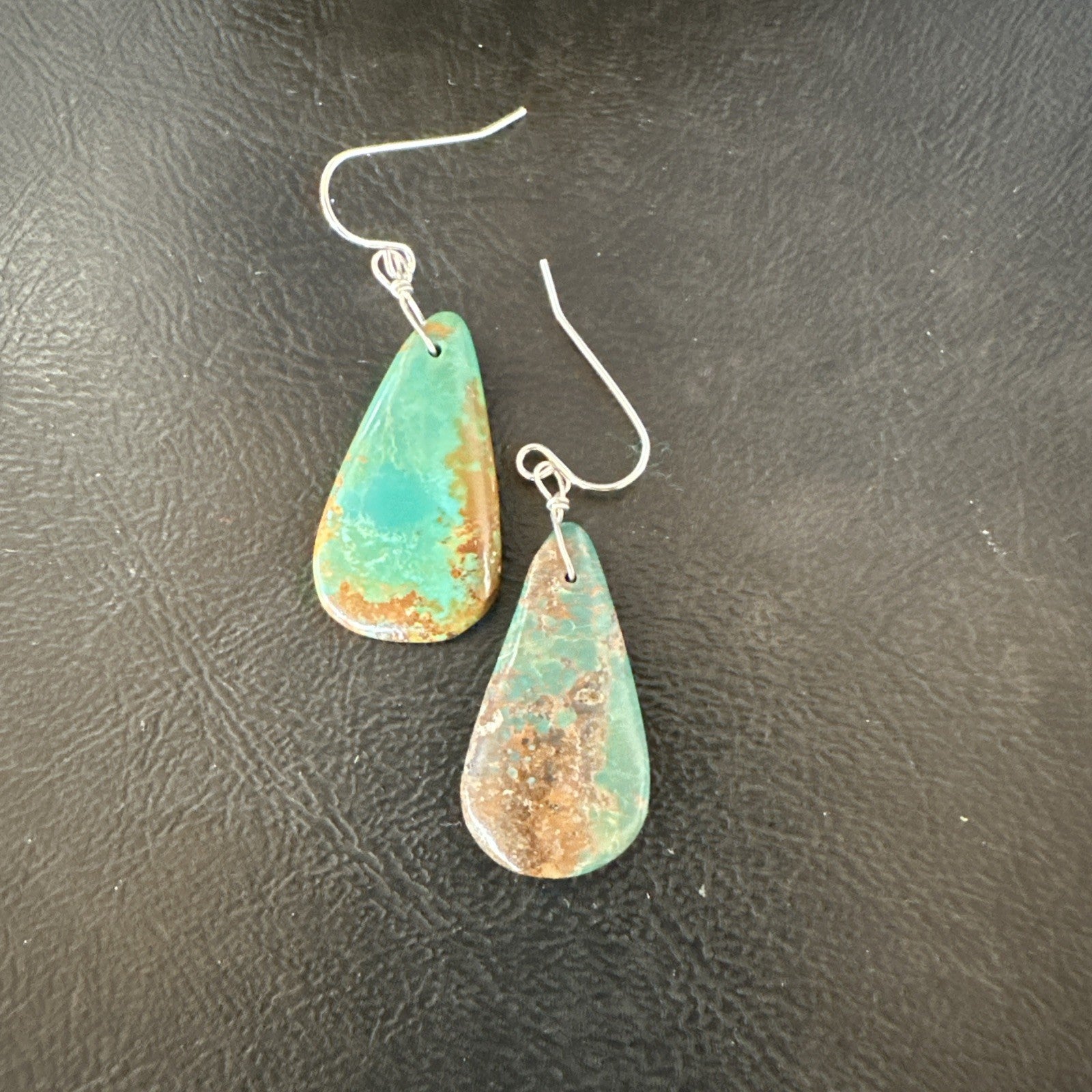 Green Turquoise Teardrop Sterling Silver Beads Navajo Earrings 1" 19041