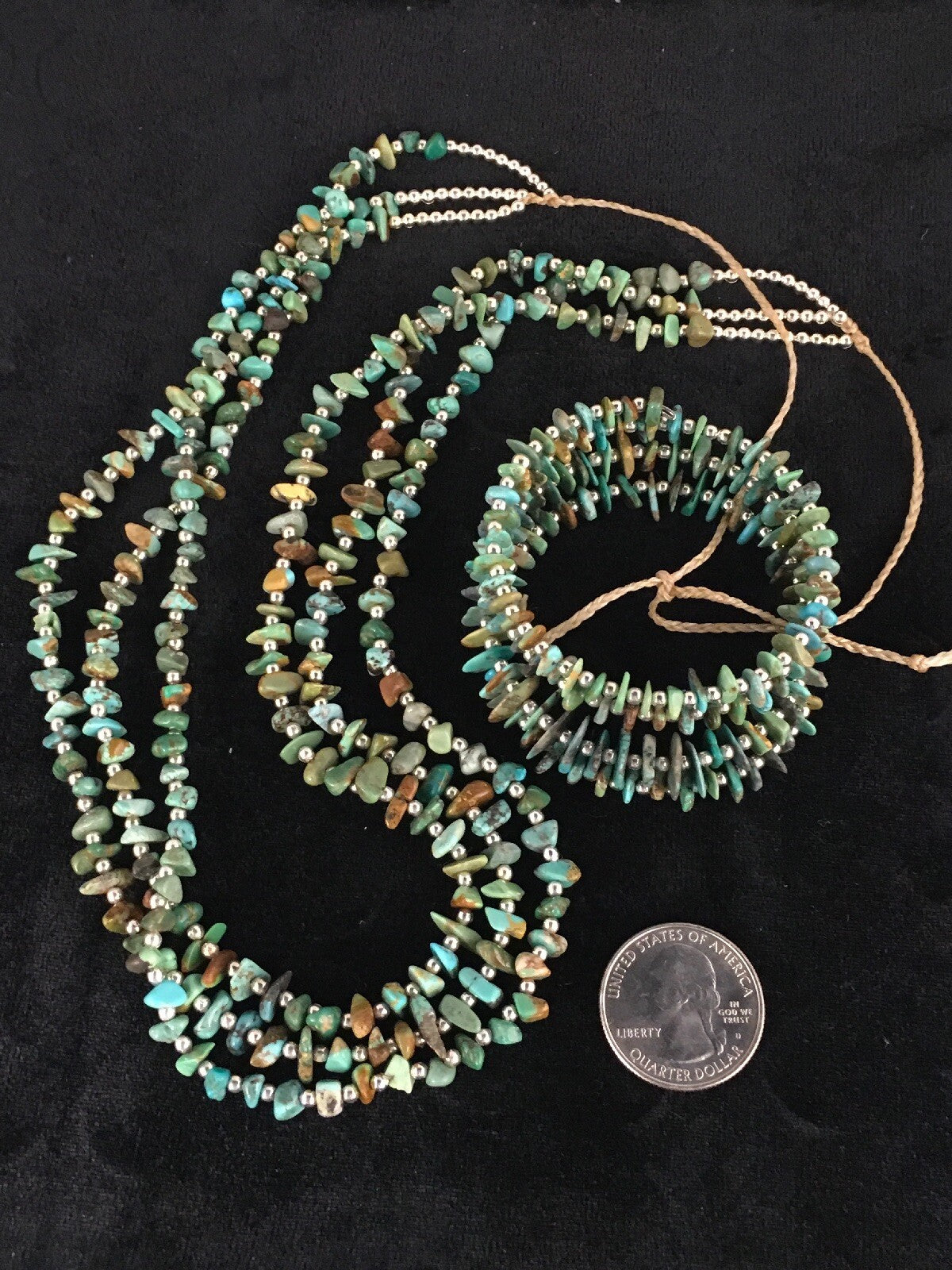 Native Nugget Turquoise Santo Domingo 3 Strand Necklace & Bracelet Set8762