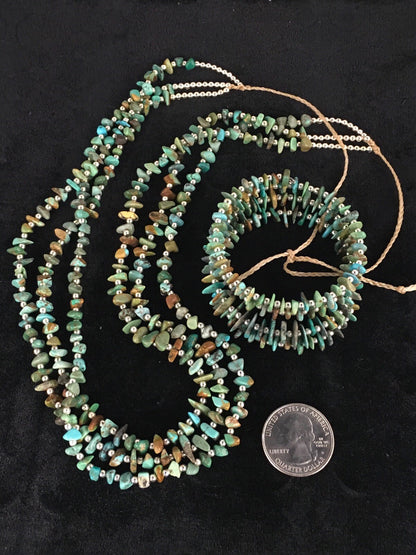 Native Nugget Turquoise Santo Domingo 3 Strand Necklace & Bracelet Set8762