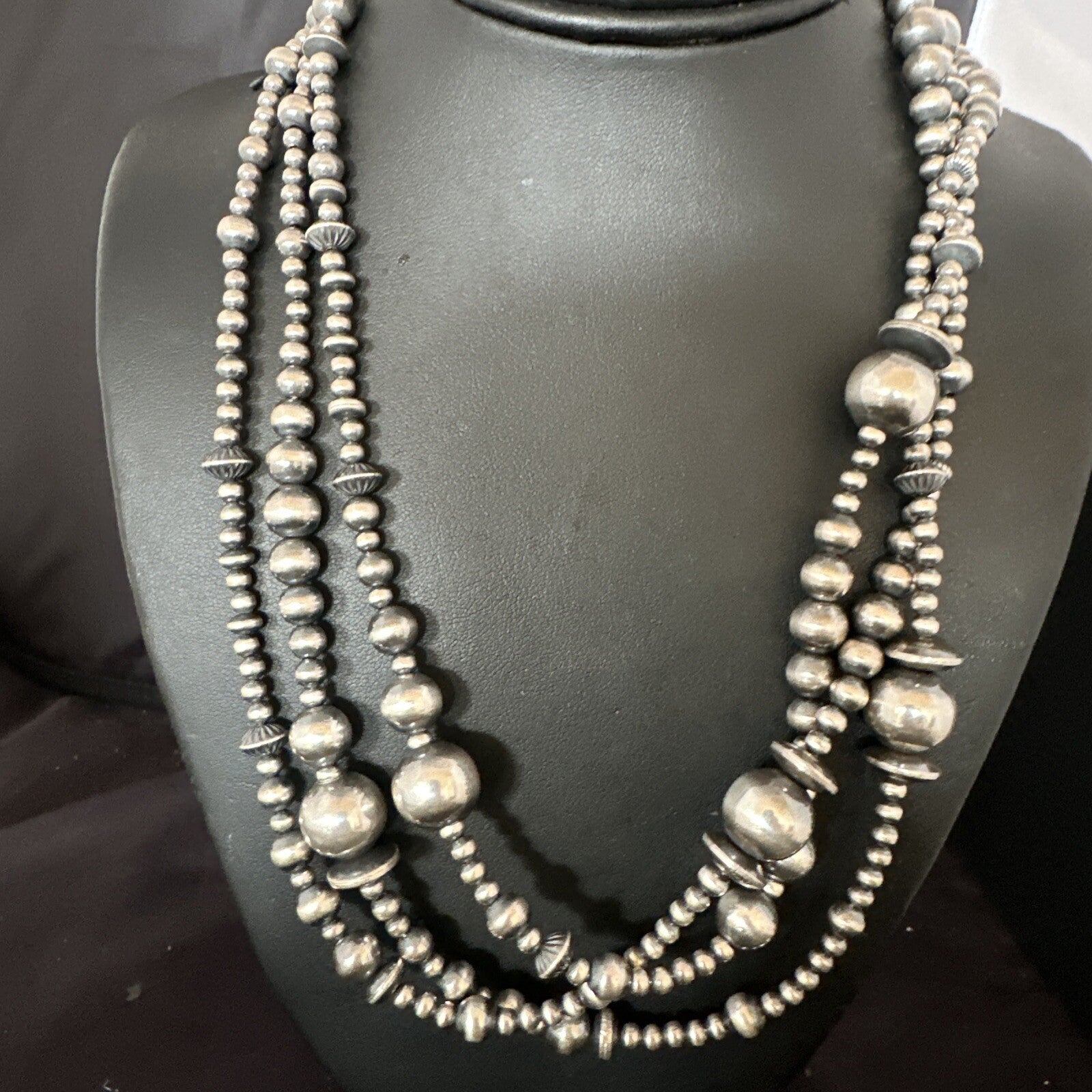 Native American Navajo Pearls Sterling Silver Necklace 3 Strand 94221