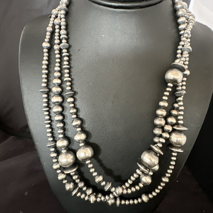 Native American Navajo Pearls Sterling Silver Necklace 3 Strand 94221