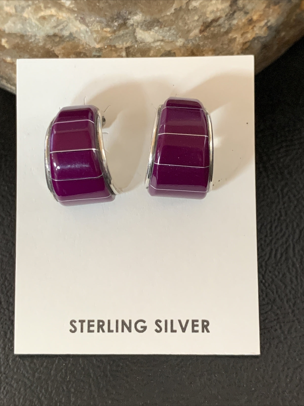 Purple Stone Navajo Sterling Silver Dangle Inlay Earrings 12908