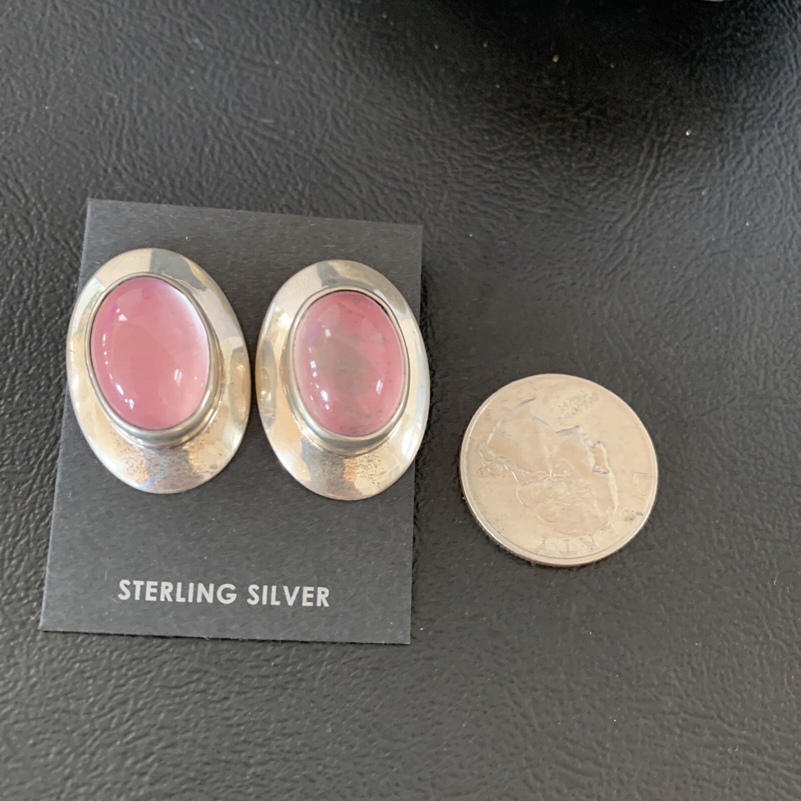 Navajo Pink Quartz Sterling Silver Post Stud Earrings 1" 13029