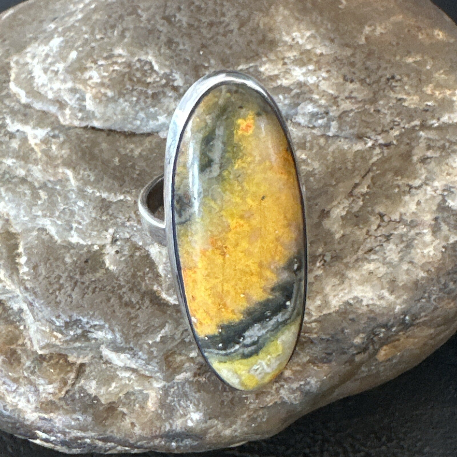 Yellow BumbleBee Jasper Navajo Sterling Silver Ring Size 7 18680