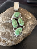 Green Sonoran Gold Turquoise Navajo 925 Cluster Pendant | Sterling Silver | Authentic Native American Handmade | 19401