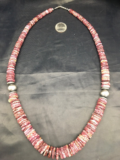 Purple Spiny Oyster Navajo Sterling Silver Necklace 23" 18358