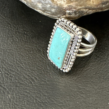 Blue Turquoise #8 Navajo Sterling Silver  Ring Size 6 18827