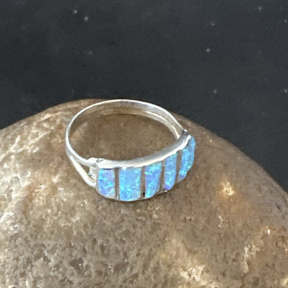 Blue Opal Navajo Sterling Silver Inlay Ring Size 8.5 18712