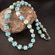 Faceted Blue Turquoise Navajo Beads Necklace 21" | Sterling Silver | Authentic Native American Handmade | 17727