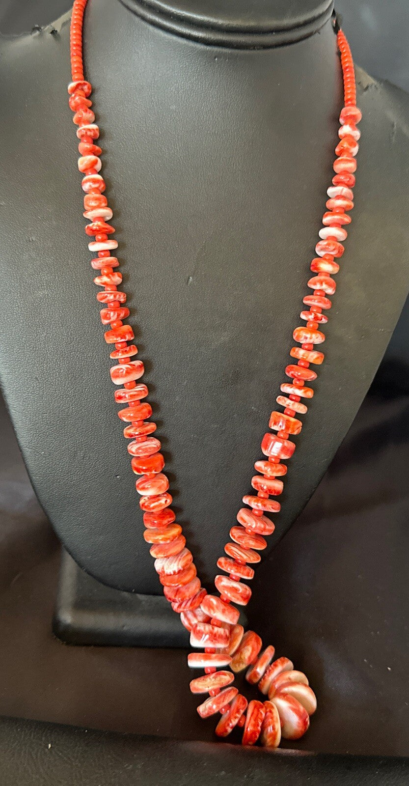 Red Spiny Oyster 28” Long Navajo Sterling Silver Necklace 17761