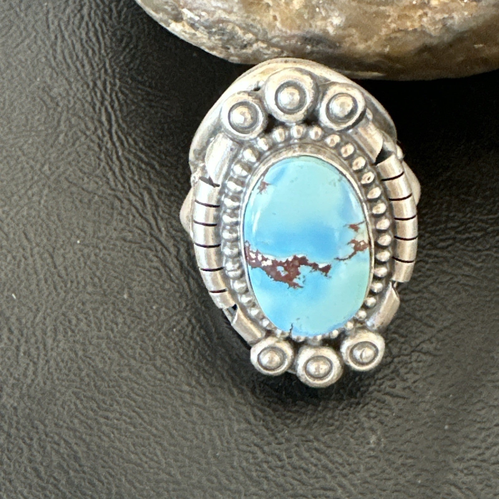 Handmade Navajo Sterling Silver  Blue Kingman Turquoise Ring Size 9 19621