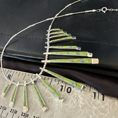 Womens Green Gaspeite Stick Pendant Necklace Earrings Sterling Silver 19151