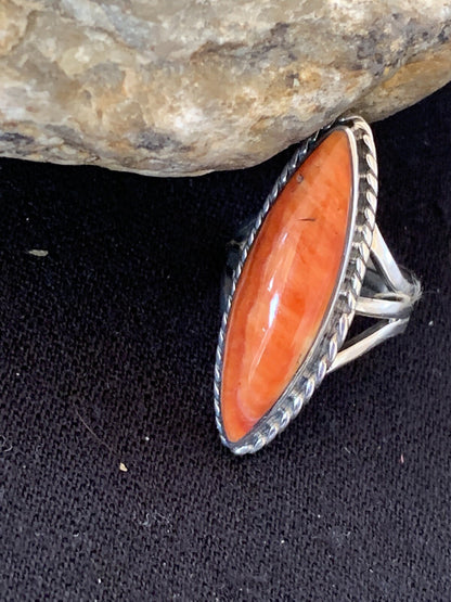 Red Spiny Oyster Navajo Sterling Silver Ring Size 5.5 14693