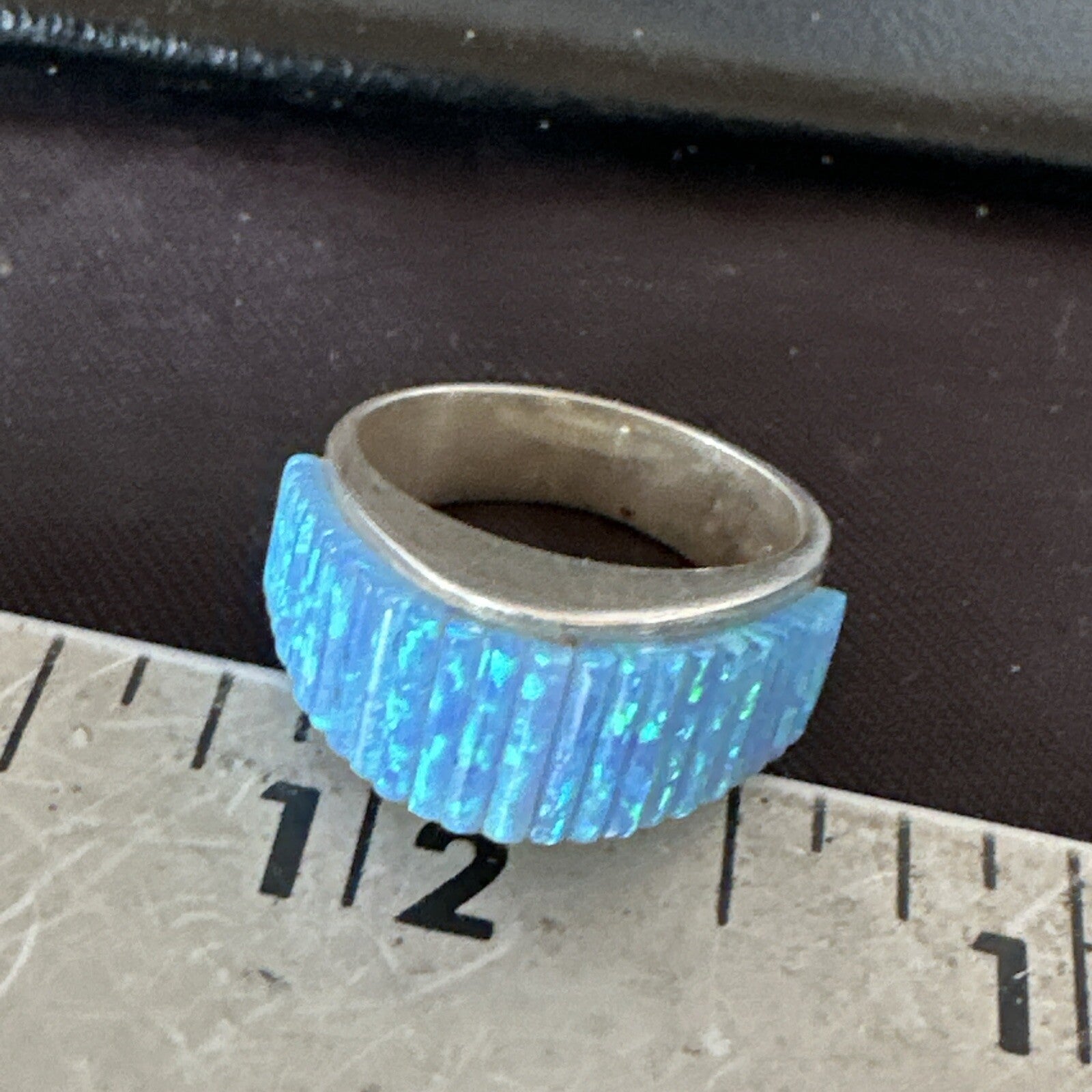 Blue Opal Navajo Sterling Silver Band Inlay Ring Size7 18799