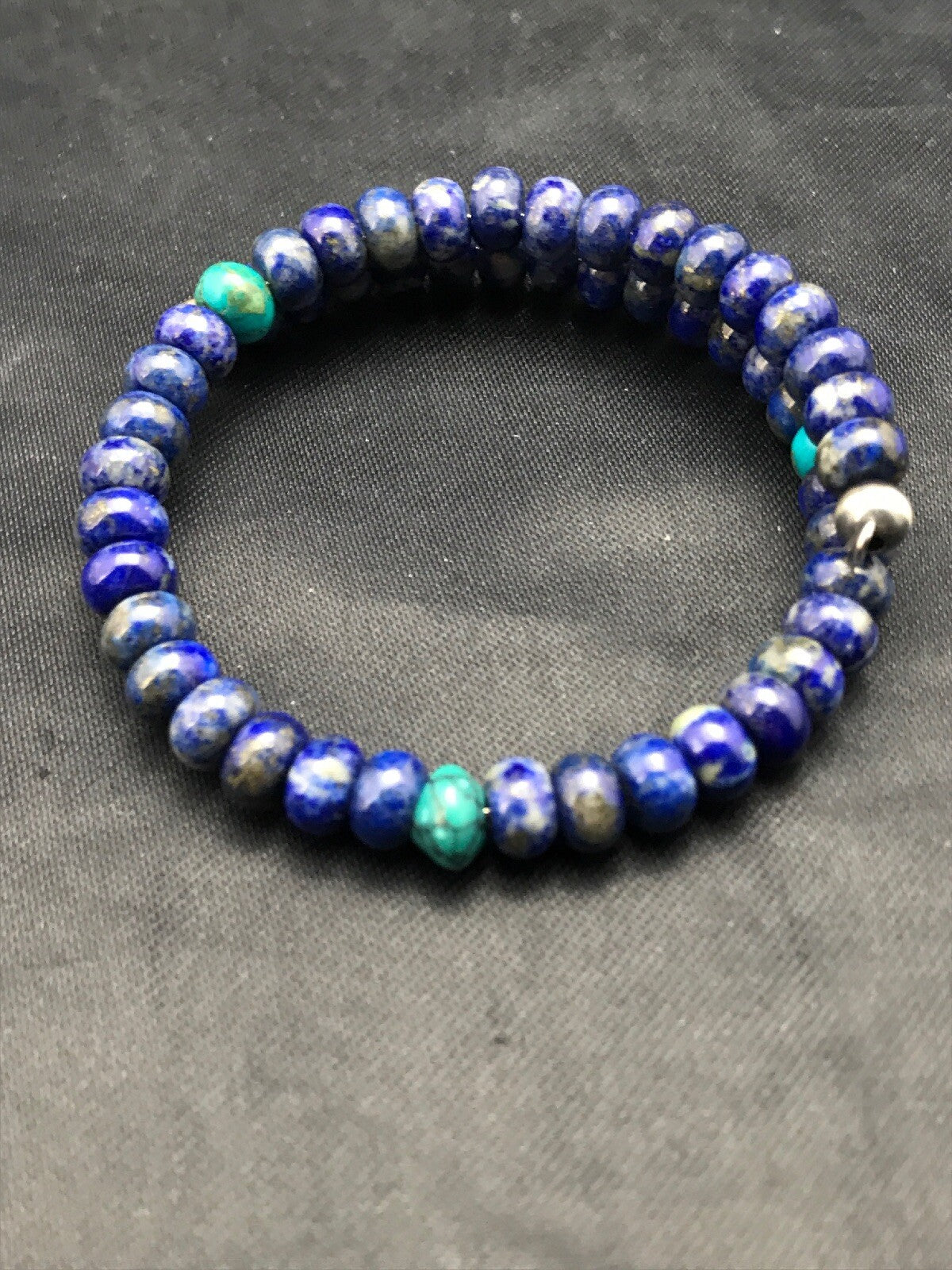 Lapis & Turquoise Bead Navajo Sterling Silver Bracelet 03260