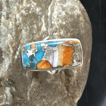 Blue Turquoise Spiny Oyster Southwestern Sterling Silver Ring Size 6 18513