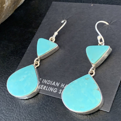 Kingman Turquoise Navajo Sterling Silver Dangle Earrings 1.5" 14011