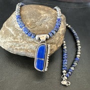 Blue~Lapis~Pendant~Navajo~Pearls~~Silver~Necklace~ 22"~18 | Sterling Silver | Authentic Native American Handmade | 742