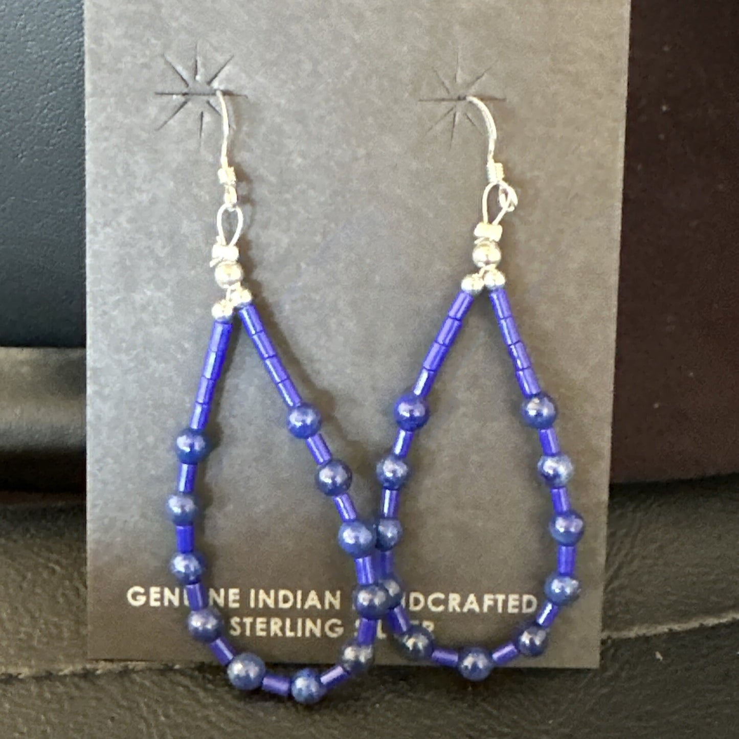 Sterling Silver Navajo Blue Lapis Mens Pendant Necklace Earrings 22” 15539