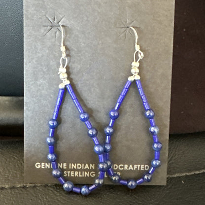 Sterling Silver Navajo Blue Lapis Mens Pendant Necklace Earrings 22” 15539