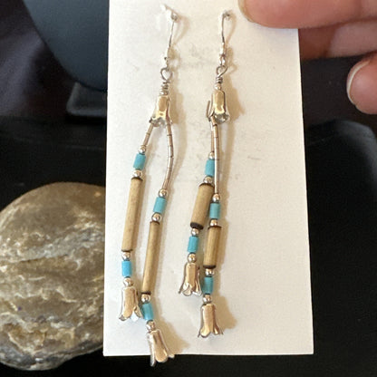 Blue Turquoise Shell Heishi Liquid Sterling Silver Dangle Bead Earrings 17934