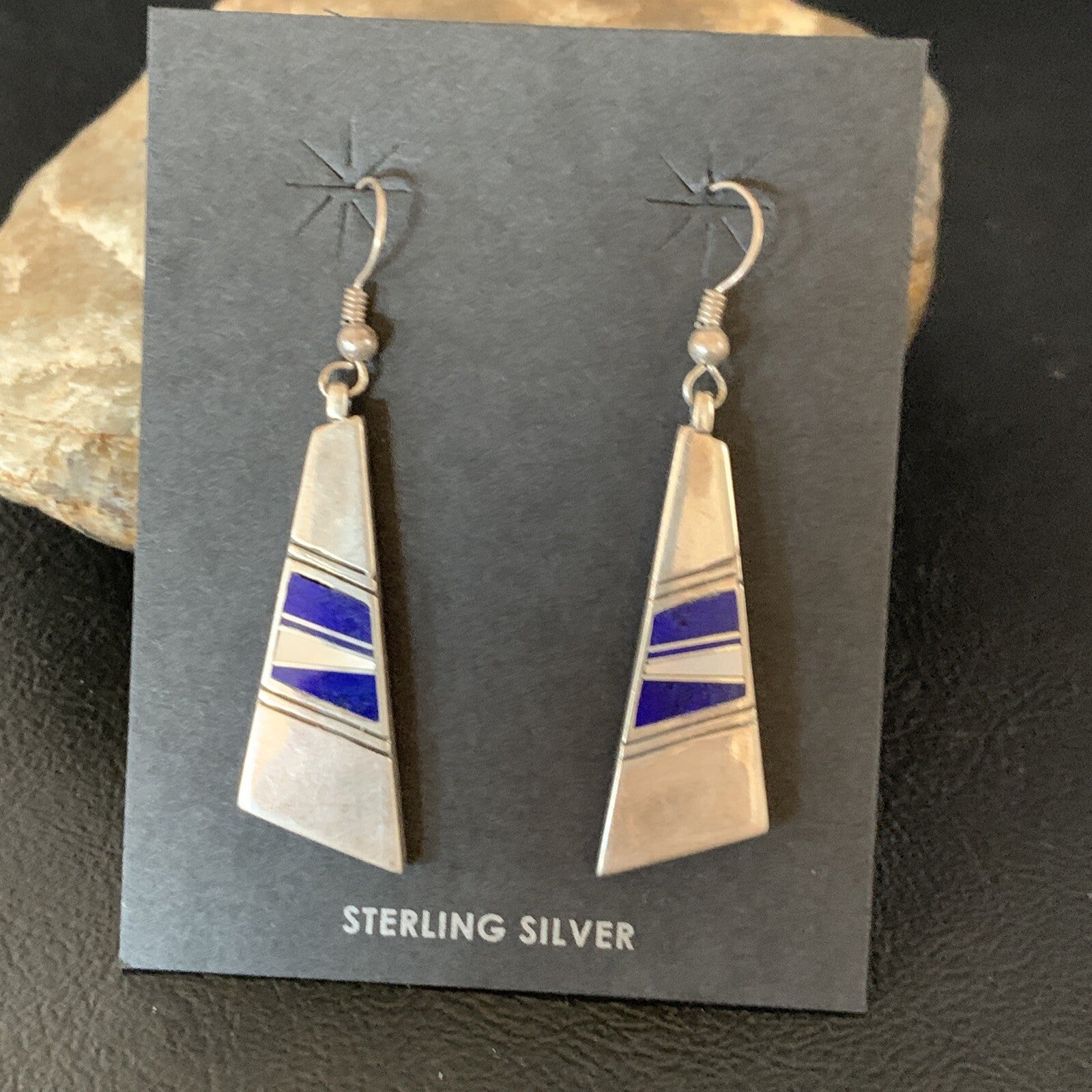 Navajo Inlay Lapis Lazuli Dangle Earrings Sterling Silver 1.5" 13028