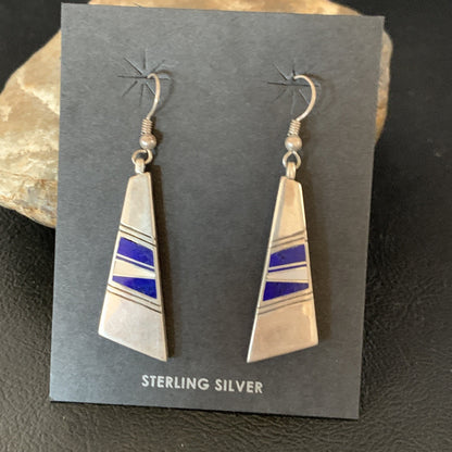 Navajo Inlay Lapis Lazuli Dangle Earrings Sterling Silver 1.5" 13028