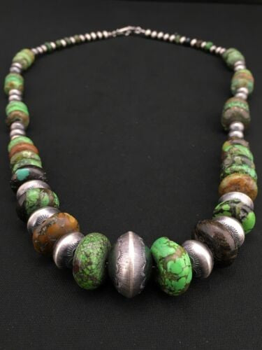 Navajo Turquoise Necklace Graduated Sterling Silver 25" 4773