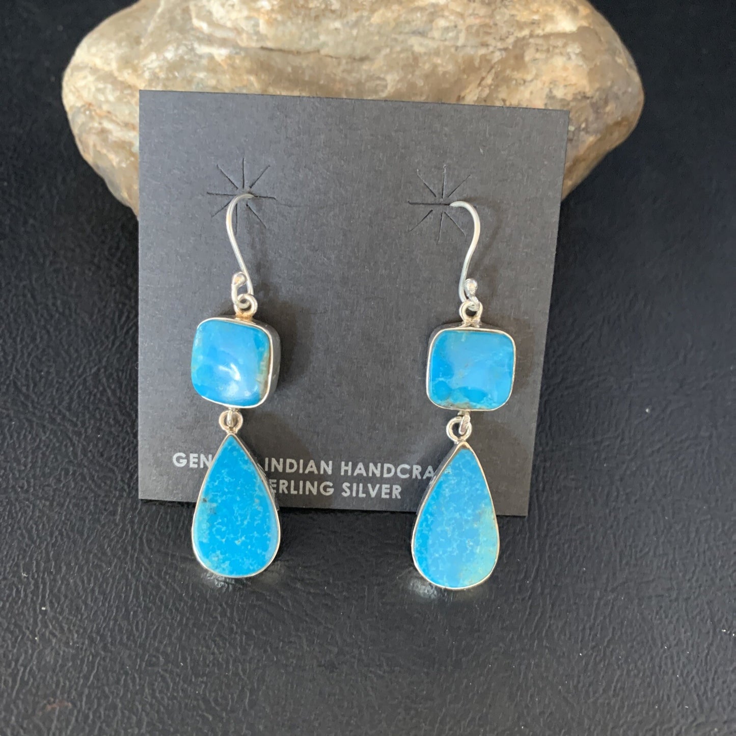 Kingman Turquoise Handmade Navajo Sterling Silver Dangle Earrings 1.5" 14012