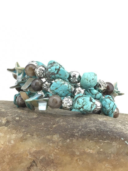 Blue Turquoise Navajo Stainless Steel Wire Bracelet 01318