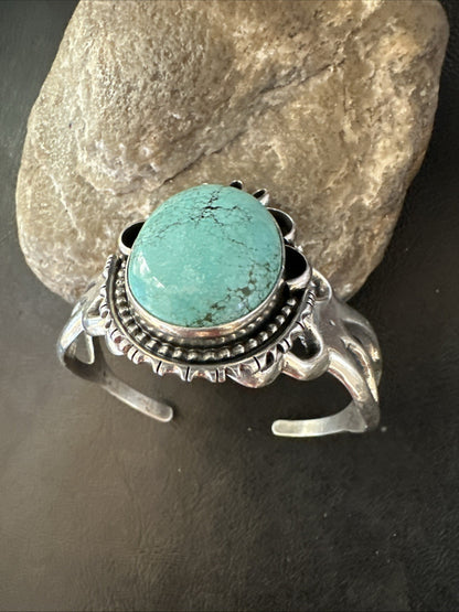 Yazzie Mens Blue Turquoise Navajo Sterling Silver Tufa Cast Cuff Bracelet 19694