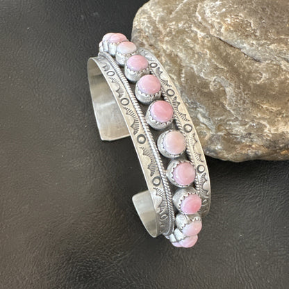 Navajo Pink Conch Cluster Sterling Silver Cuff Bracelet 18854