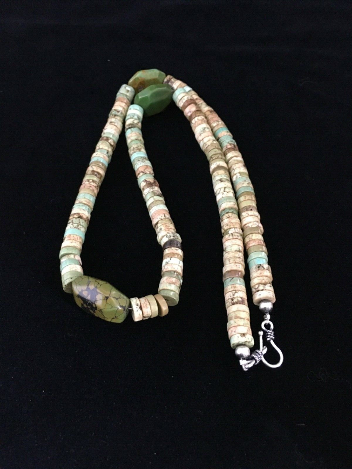 Mens Chunky Green Turquoise Navajo Sterling Silver Heishi Necklace 1797