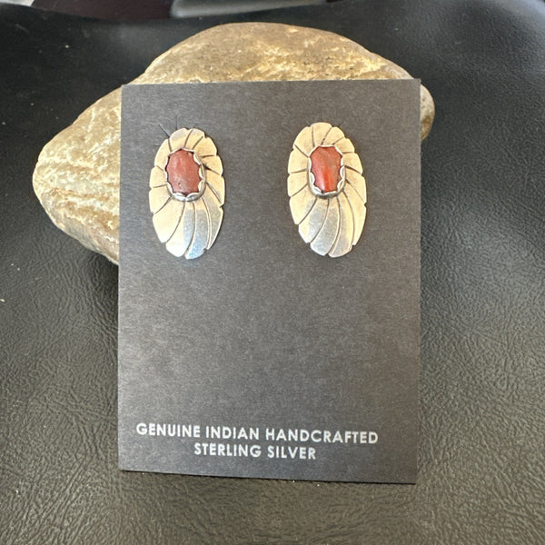 Old Pawn Navajo Purple Spiny Oyster Stamped Earrings | Sterling Silver | Authentic Native American Handmade | 19098