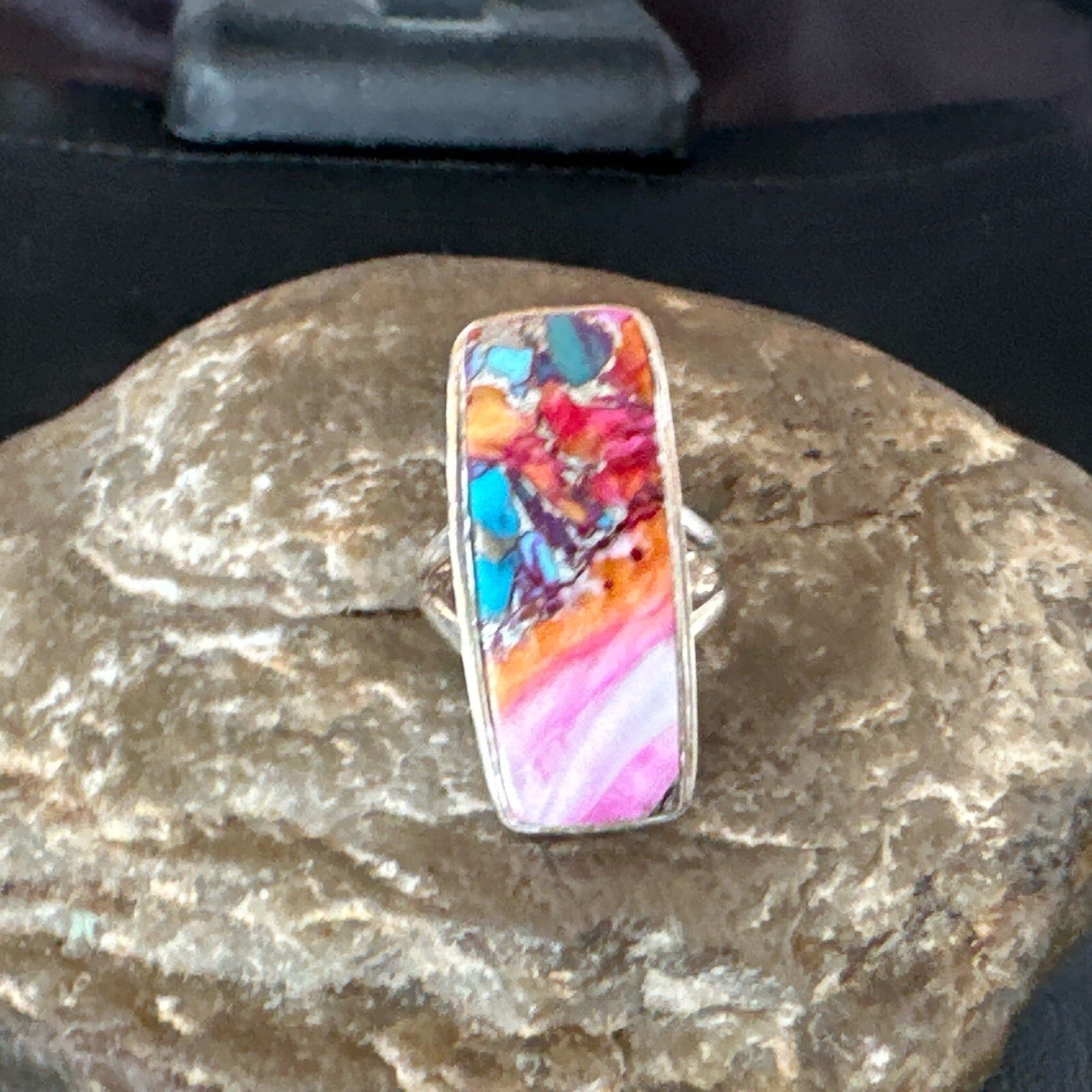 Blue Turquoise Spiny Oyster Navajo Sterling Silver Ring Size 6 18244