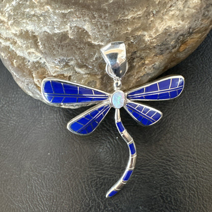 Dragonfly Sterling Silver Blue Lapis Inlay Pendant 19140